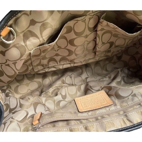 Vintage COACH Hampton 9268 Black Leather Tan Trim Carryall Satchel Y2k - Picture 11 of 16